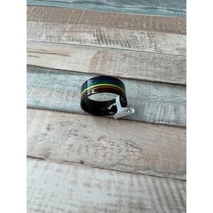 New Unisex LGBT Gay Lesbian Rainbow Pride Ring Black Size 12